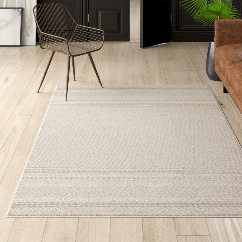 Mercury Row Elmsford Handwoven Flatweave Wool Gray/Ivory Area Rug